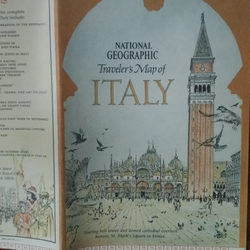 National Geographic Italy Map with Blue and Brown Tones